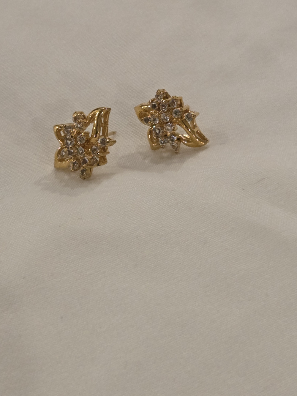 Gold Crystal Floral Stud Earrings - Women Jewelry
